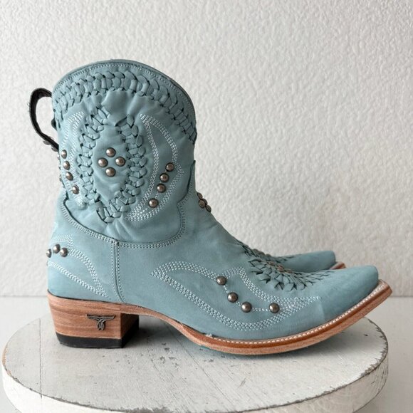 Lane COSSETTE Womens Cowboy Bootie 7.5 Blue Cowgirl Western Short Ankle Boots - Picture 2 of 11